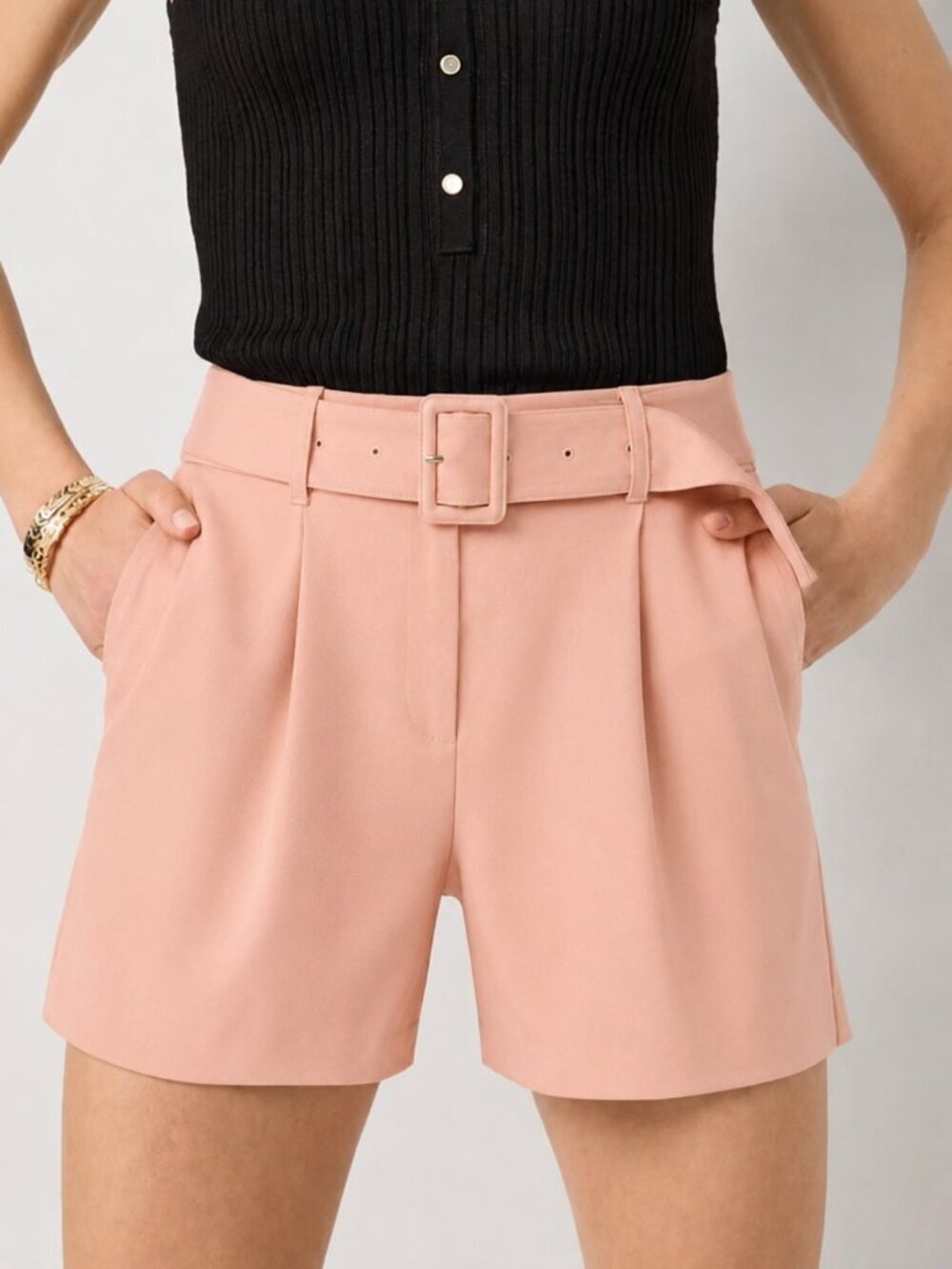 White House Black Market NEW Blush Pink High-Waist Belted Shorts SZ 8 Coquette